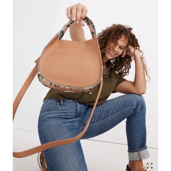 Madewell The Sydney Leather Hand Bag Purse Snake Embossed Missing Strap - Picture 1 of 10